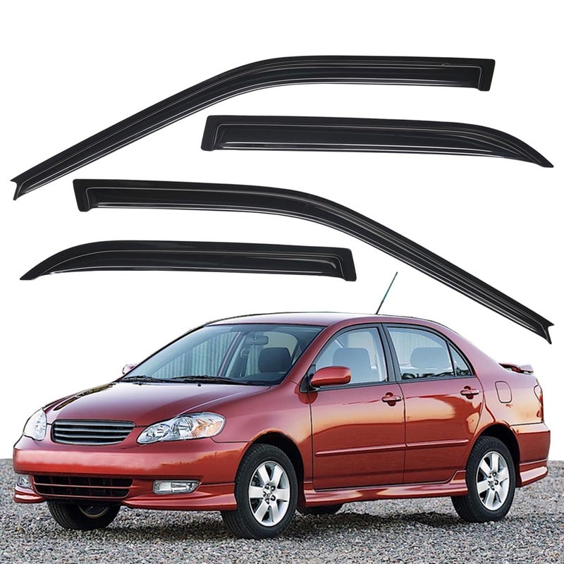 Lightronic Extra Durable Outside-Mount Auto Vent Window Visor, Fits 2003-2008 Toyota Corolla Sedan, UV Protection Rain Guard, Original Wind Deflector, No-Drill Easy Install, Dark Smoke, 4-Pcs - Image 1